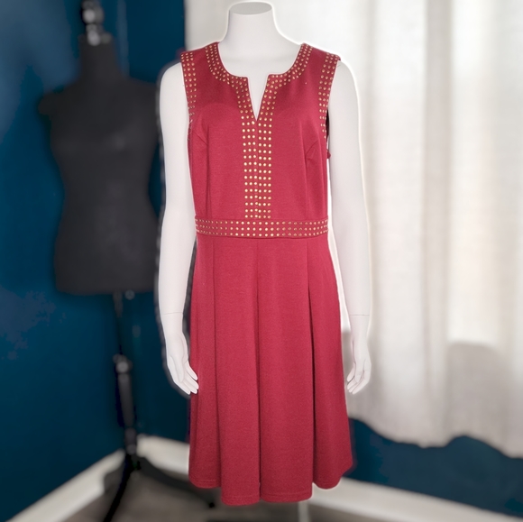 Spense Studded Fit and Flare Dress Dark Red/Bronze size 12